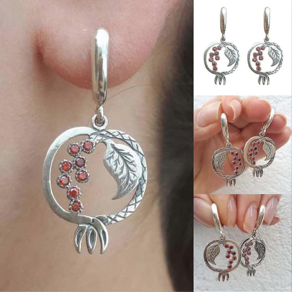 1 Par Kreative Romantiske Piercing Clip Øreringe Granatæble Form Piger Drop Øreringe Fest Smykker