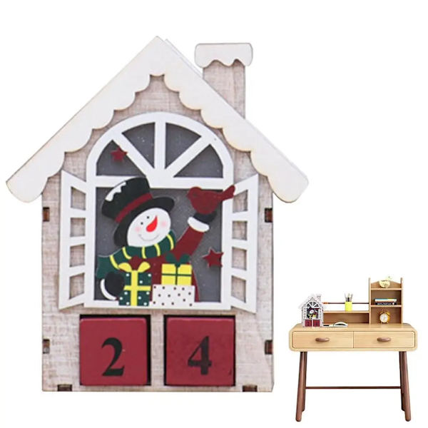 Julnedräkning Skrivbordskalender Trä adventskalendernummer Datumblock Datumkalenderblock till byrå Farmhouse Holiday Blue