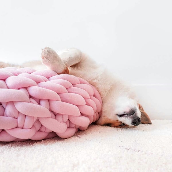 Strikket kæledyrsseng i bomuld, varm vævet kattekurv, hyggelig puttekurv til hunde og katte (15,7\", Pink)