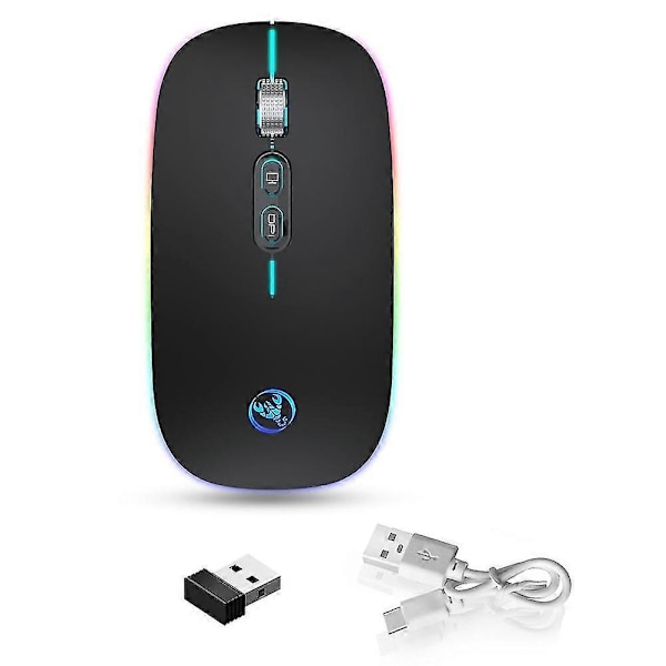 2.4g+bt5.1 Dobbelmodus Trådløs Mus Oppladbar Led Lysende Lydløs Mus For Stasjonær PC Bærbar PC