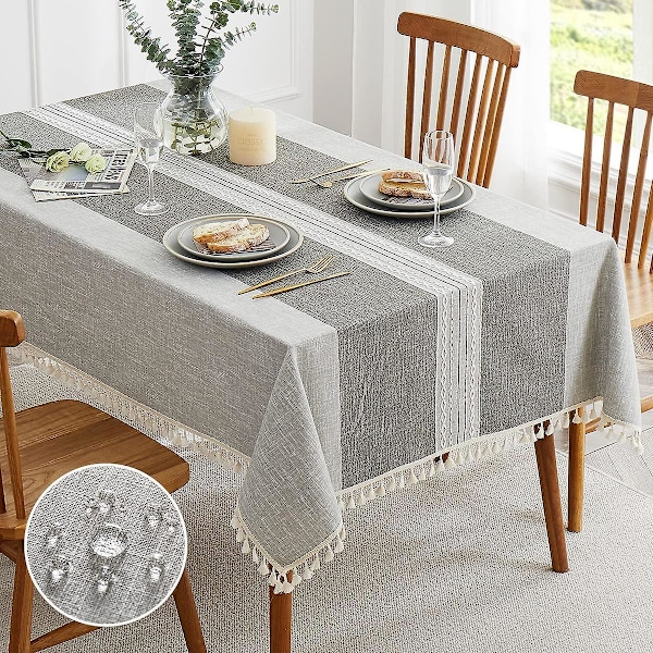 Rektangulär Bordsduk, Linne Bondgårds Bordsduk Kraftigt Tyg, Tvättbara Broderade Bordsdukar Med Tofs, Dekorativ Avlång Bordsöverdrag För Kök