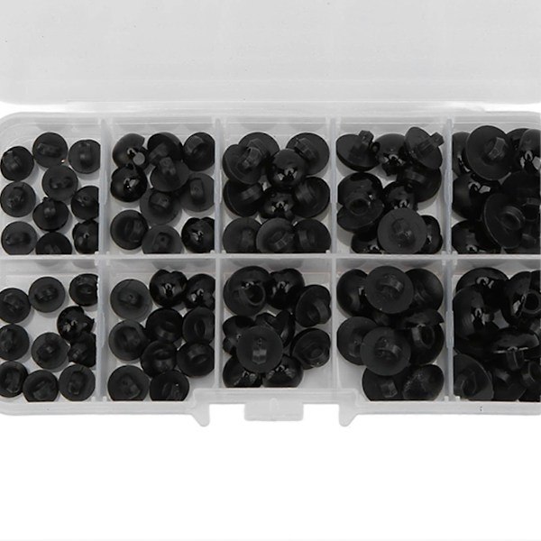 100 stk. sikkerhedsøjne, flere størrelser, praktisk resin, holdbar, robust, bred anvendelse, håndværksøjne, knapper A
