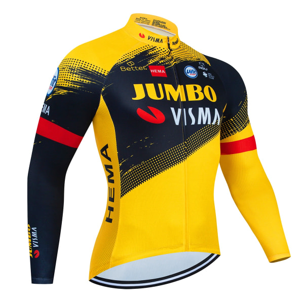 2023 JUMBO Långärmad Cykeltröja Set haklapp Byxor Ropa Ciclismo Cykelkläder MTB Cykeltröja Höstuniform Herrkläder Gold 4XL