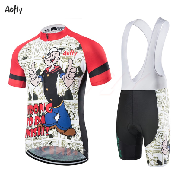 Aofly Cycling Jersey Suit Miesten lyhythihaiset MTB-pyöräilyvaatteet Ropa Ciclismo Team Popeye Spinach Pyöräilypaita Pyöräilyvaatteet Beige S