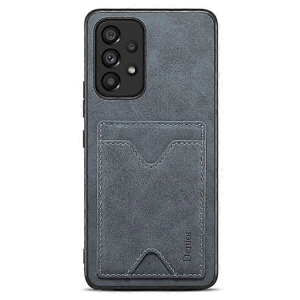 DENIOR Yhteensopiva Samsung Galaxy A53 5G Nahkapäällysteinen TPU-suojakuori Jalustalla ja Korttipaikalla Grey