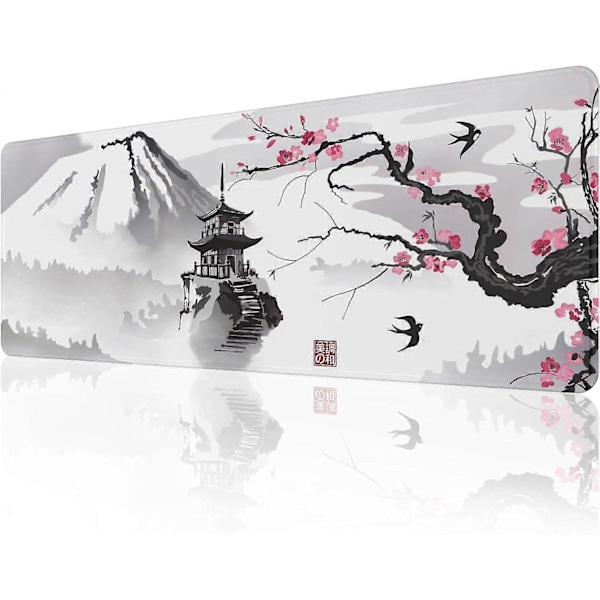 Japanskt Körsbärsblom Mouse Pad (31,5  11,8  0,12 tum) Förlängd Stor Musmatta Skrivbordsunderlägg, Sydda Kanter Musmatta