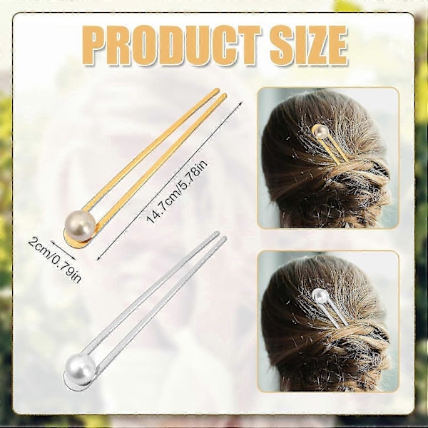 2 stk. Hårnåler med perler, Fransk U-formet hårgaffel Elegant Chignon Hårknute Metall