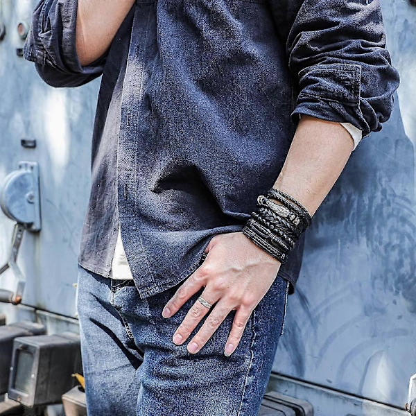 Flätat Läderarmband För Män Kvinnor Träpärlor Manschett Armband Justerbart Paket Om 6 KQE