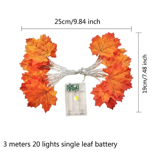 Julepynt Thanksgiving LED Simulering Lønneblad Lyslenke 3 Meter 20 Lys Batteri Q