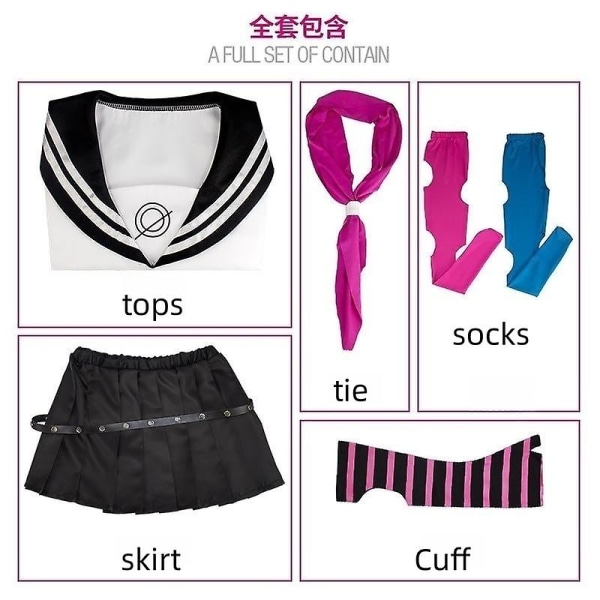 Anime Danganronpa Mioda Ibuki Cosplay Kostym Färgglad Devil Horn Peruk Med Jk Sailor Suit Outfits Halloween Carnival Kläder Costumes with wigs L