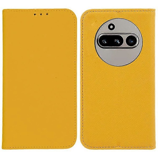 Kompatibelt Skal för Nothing Phone (3a) Fodral Korsstruktur Läder Telefonskydd Dold Magnetisk Yellow