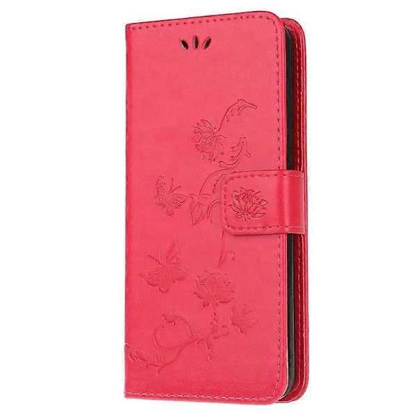 Præget Sommerfugl Blomst Skin PU Læder Flip Mobilcover Kompatibelt til Samsung Galaxy A51 Red