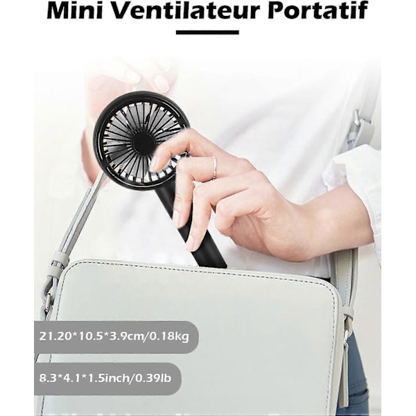 4000mAh Ladattava Kannettava Tuuletin, 3 Nopeuden Säädettävä Suunta Käsituuletin, 5-8H Jatkuva Käyttö, USB-tuuletin Kotiin, Toimistoon, Matkalle, Ulkoiluun