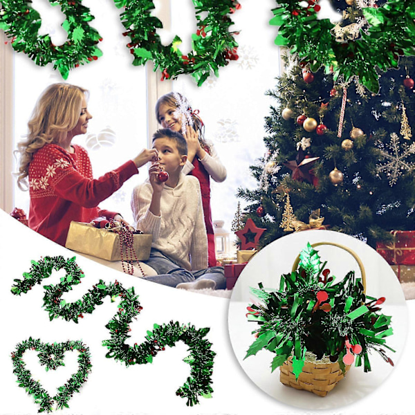 Juldekorationer Julscen Dekorationsmaterial Färgade Remmar 2m Röda Bär Dubbla Blad Ornament Toppar Q