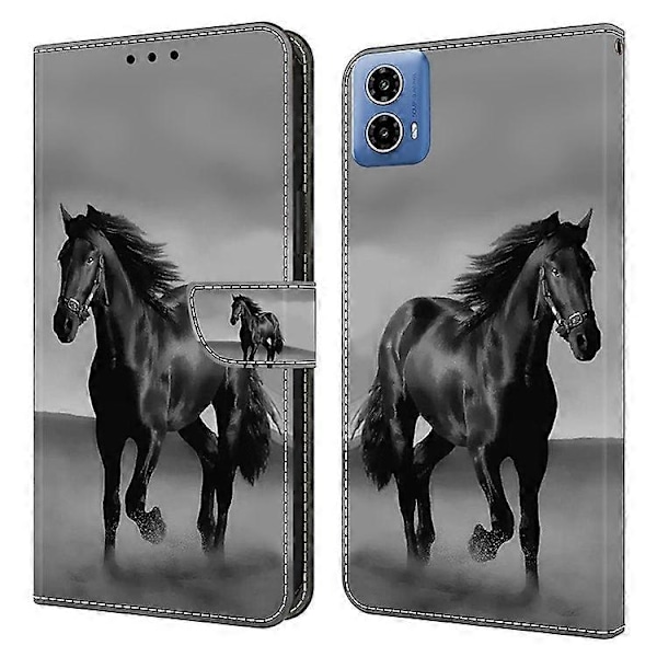 Yhteensopiva Motorola Moto G34 5G -kotelo PU-nahkaa 3D-kuvioinen lompakkopuhelinkotelo seisontatoiminnolla Black