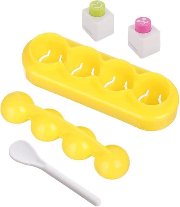 4 st Risbollsform Skakare Gör-det-själv Bollform Sushi Maker Form & 2 Smiley-ansikten