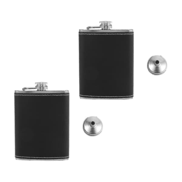2x Fickplunta 8 Oz Med Tratt Rostfritt Stål