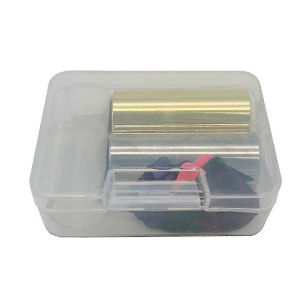 Gitarr Slide, Set med 1 Glas Slide, 1 Stål Slide och 1 Mässing Gitarr Slide, Bonus 10 st Gitarrplektrum