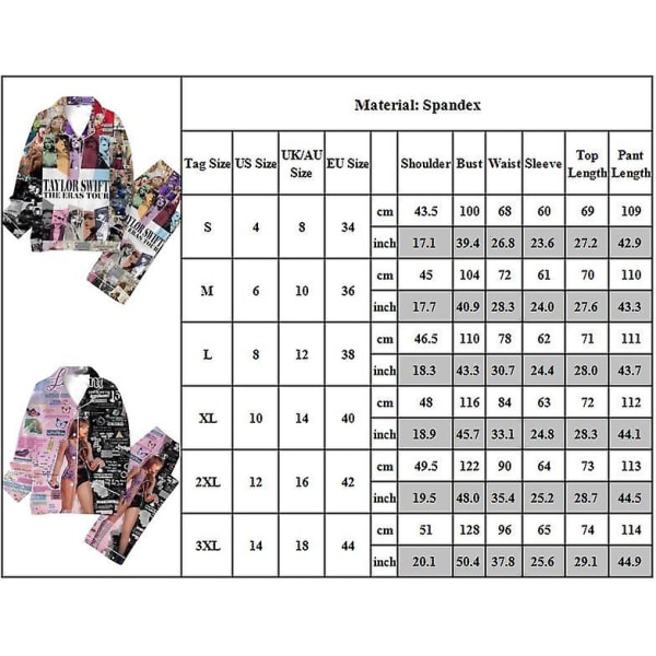 Taylor Swift The Eras Tour Jouluinen pyjamat Set 1989 Paidat Ja Housut Pyjamat Pjs Setit Button Down Oloasut style 4 XL