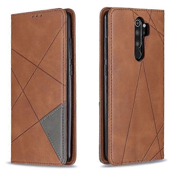 Geometriskt Mönster Ställ Läder Korthållare Fodral Kompatibelt För Xiaomi Redmi Note 8 Pro Brown