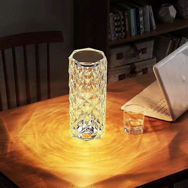 Crystal Diamond Bordlampe, Touch Kontroll Rose Krystall Bordlampe, 16 Farger Oppladbar Akryl Nattbordslampe Med Touch Kontroll, LED Diamantlampe