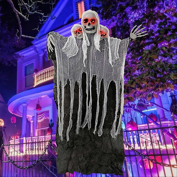 Halloween-kummitus roikkuvat koristeet roikkuva luuranko kummitus 3 kallopäällä hehkuvat silmät karmiva kirkuva ääni pelottava Halloween-kummitus Decora Y