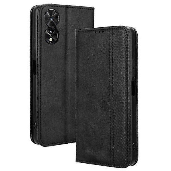 Kompatibelt Skal för TCL 505 T509K T5094 Retro Läder Magnetisk Stängning Flip Fodral Black