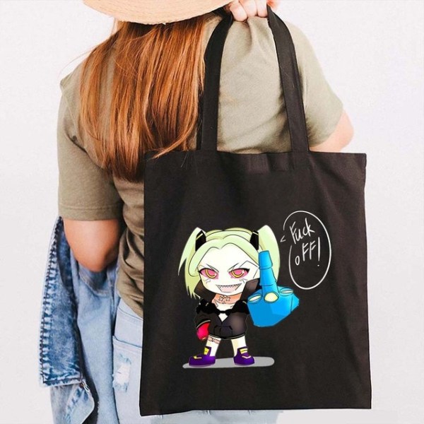 Anime Manga Lucy Rebecca Cyber ​​Canvas Cotton Shopping Bag black