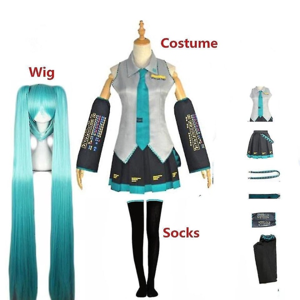 Nopea toimitus Miku-asu Japani Midi-mekko Naisten asut Halloweenin uudenvuodenjuhliin täydelliset setit peruukin kanssa Costume with wig S