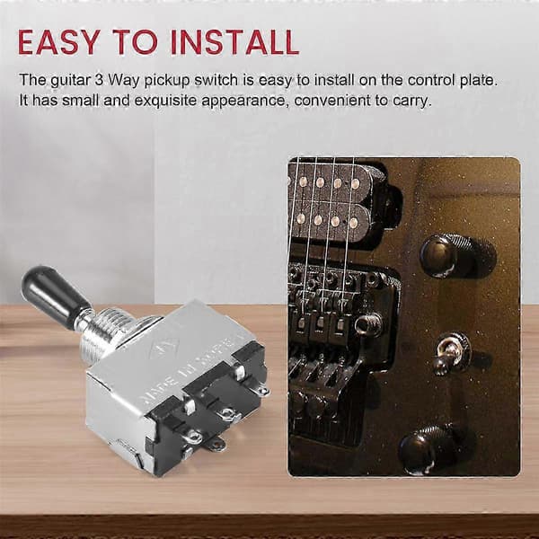 1 st Gitarr 3-vägs Toggle Switch, Metallkapslad 3-vägs Väljare med Svart Spets Knopp Ersättningsdel För LP Stil Elgitarr