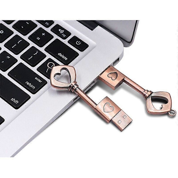 32GB USB Flash Drive, Retro Metal Nøgleform USB Flash Drive Memory Stick USB 2.0 Pen DriveMetal Hjerteformet U Disk, Bronze, En Stykke