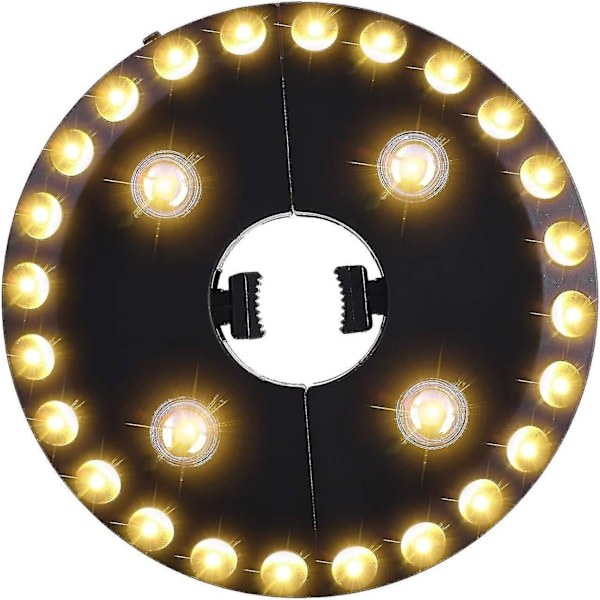 Lämmin valkoinen terassivarjon valo, 3 kirkkaustilaa, johdoton, 28 LED-valoa 200 lumenilla, toimii 4 x AA-paristoilla, varjon valaisin terassivarjoon