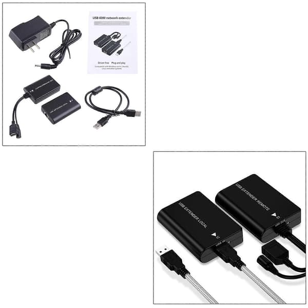2 stk. Ethernet Converter Adapter Extender 60M USB til RJ45 Cat5e Cat6 Extender