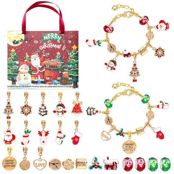 Mode Jul Adventskalender Xmas Blind Box Charm DIY Armband Making Set Handheld 24 Countdown Calendar DIY Smycken Present style 19