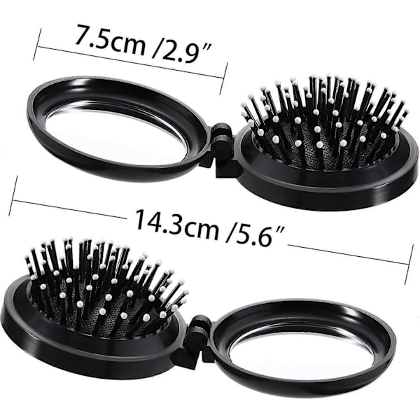2 Stykker Sammenklappelig Rejsespejl Hårbørster Runde Sammenklappelige Lomme Hårbørster Mini Hårkam Kompakt Rejsestørrelse Hårmassage Kam til Kvinder og Piger (