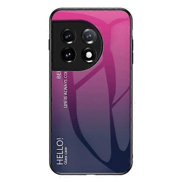 Kompatibel med OnePlus 11 5G Gradient Farge Telefondeksel Anti-Ripe Herdet Glass + PC Bakside TPU Ramme Hybriddeksel Pink