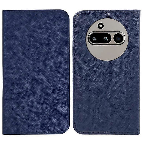 Kompatibelt Skal för Nothing Phone (3a) Fodral Korsstruktur Läder Telefonskydd Dold Magnetisk DarkBlue