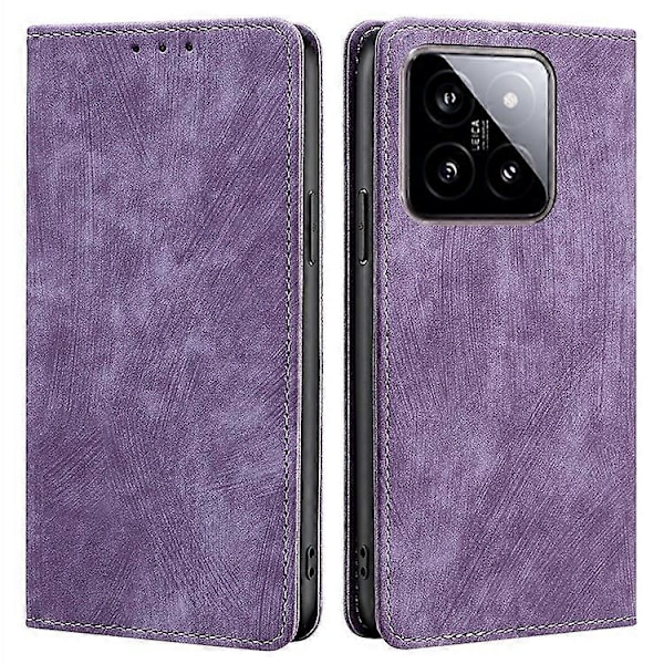 Kompatibel med Xiaomi 14 Deksel RFID Lommebok Lær Telefondeksel Anti-ripe Telefonskall Purple