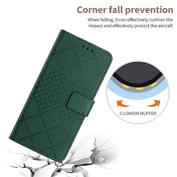 HT06 Kompatibelt Fodral För Oppo A60 PU Läder Rombmönster Ställfunktion Telefonskal Green