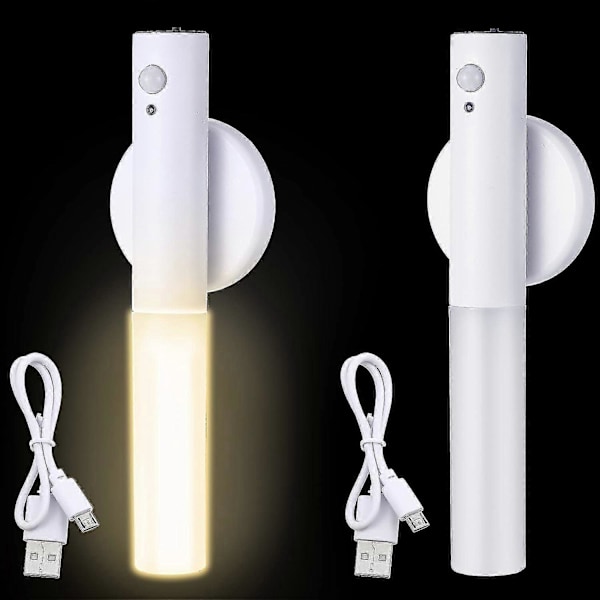 2 stk. Bevægelsessensor Natlys Magnetisk Væglampe 2 stk. USB LED-lys Genopladelig Stick Trådløs Trappe Indendørs Træ Væglamper Med Stort Batteri