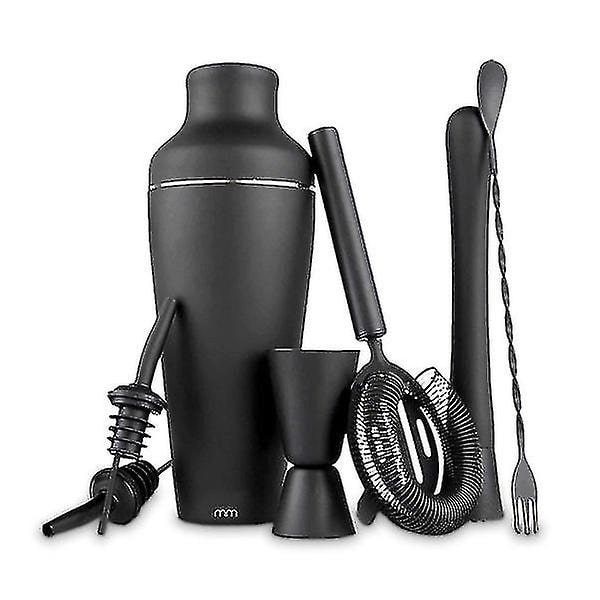 Bartender Kit Med Shaker & Tilbehør - Barsæt / Cocktail Sæt Sorte Barværktøjer Cocktail Maker Rustfrit Stål Mat Sort Mixer Komplet Sæt