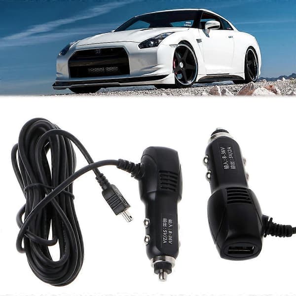 Mini USB-port 5V 2A Billaddaradapter för bil DVR-fordonsladdning med 3,5 m