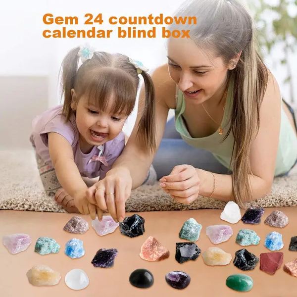 Adventtikalenteri 2023 24 kpl Luonnonkristalli Jalokivi kivi Mineraalilaatikko Täydellinen Rock Collection Joululaskenta Lasten lahja 24pcs