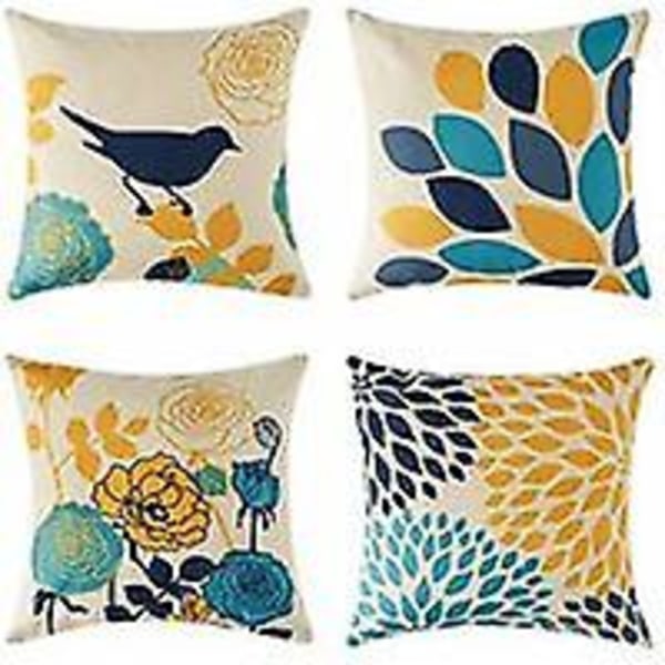 Tyynynpäällinen setti 45x45cm Koristeellinen olohuoneen makuuhuoneen sohvan tyynynpäällinen Ephedra puuvilla harmaa sininen kasvien painatus