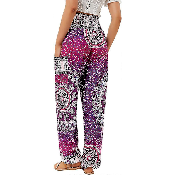 2 stycken Haremsbyxor för dam, Högmidjade Yoga Boho-byxor med fickor