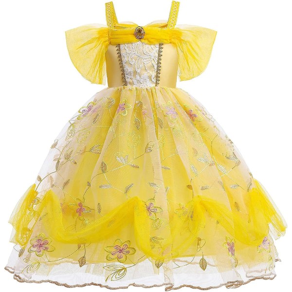 Girl Princess Belle Costume Beauty And The Beast Klänningar Halloweenfest Carnival Cosplay Fancy Dress Up Yellow Embroidery 9-10 Years