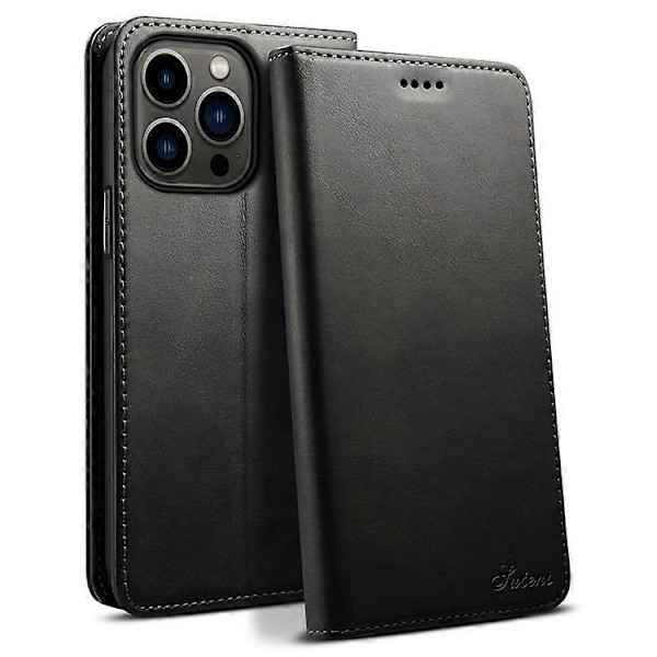 SUTENI Kompatibelt för iPhone 15 Pro Max Enkelt Läderfodral Plånboks Telefonfodral Black