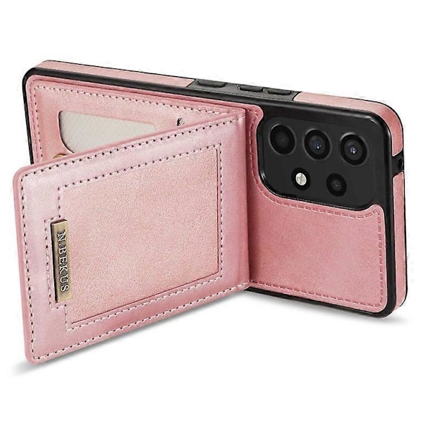 N.BEKUS Kompatibel til Samsung Galaxy A53 5G Anti-fald Telefon Cover Støtteben RFID Vertikal Kortholder PU Læder+TPU Beskyttelse PinkGold