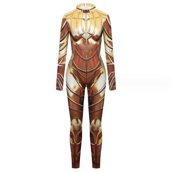 Naisten Halloween Jumpsuit Bodysuit Cosplay 3D Skull Skeleton Faraon puku GOLDEN M