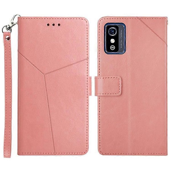 Kompatibelt för ZTE Blade L9 Anti-fingeravtryck Y-formade Linjer Präglat Handrem Magnetiskt PU Läder Ställ Telefonskal med Plånbok Pink
